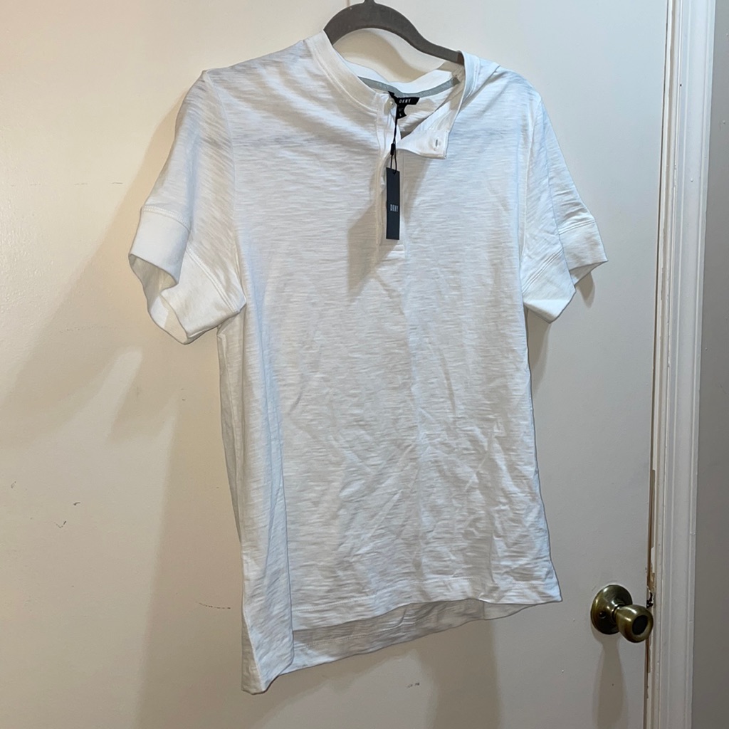 Nwt Dkny White Cotton Quarter Button Shirt